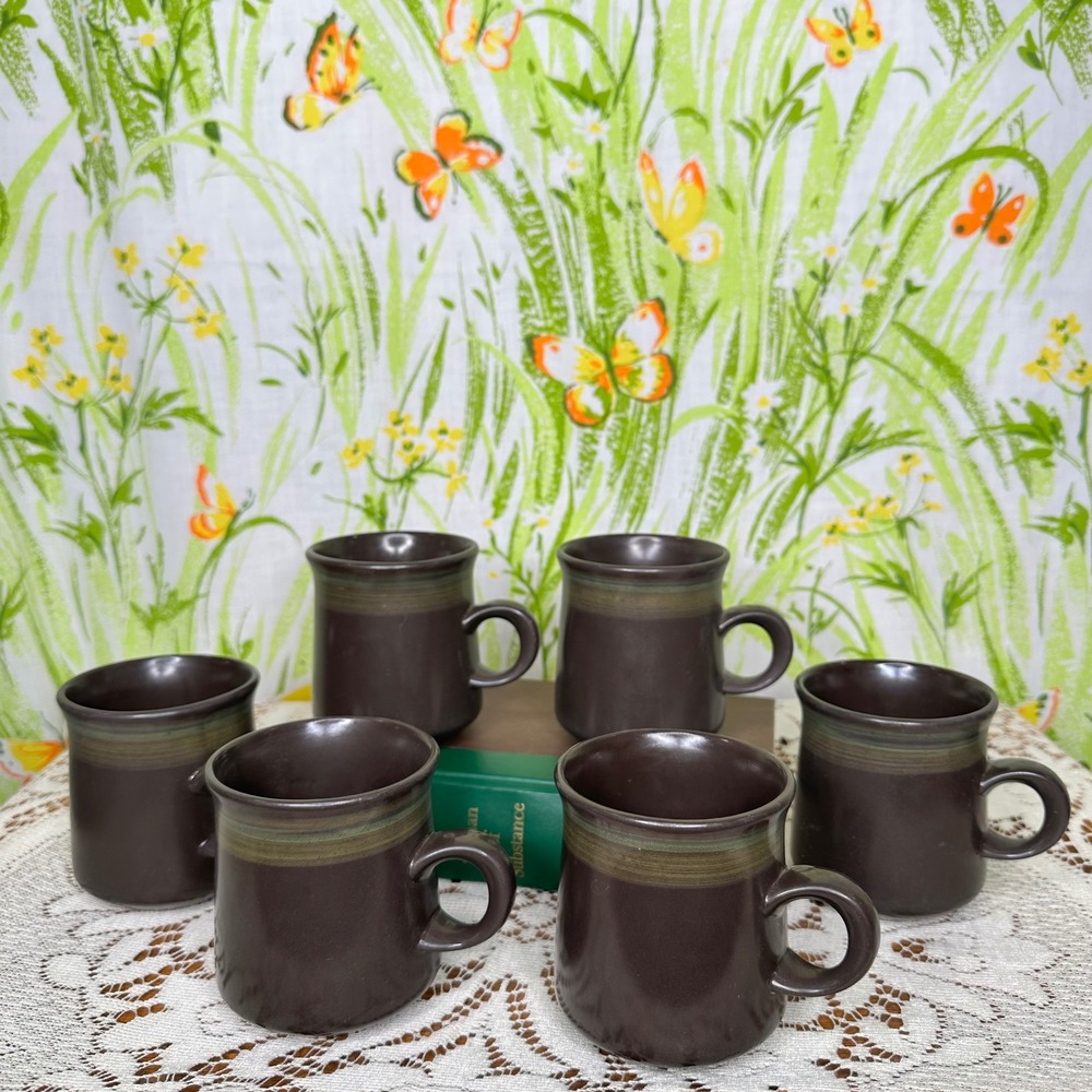 Franciscan Madeira Brown Stoneware Coffee Mugs Set of 6 Vintage MCM Earthenware